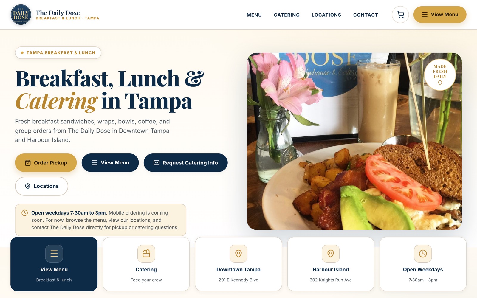 The Daily Dose Coffeehouse and Eatery website homepage