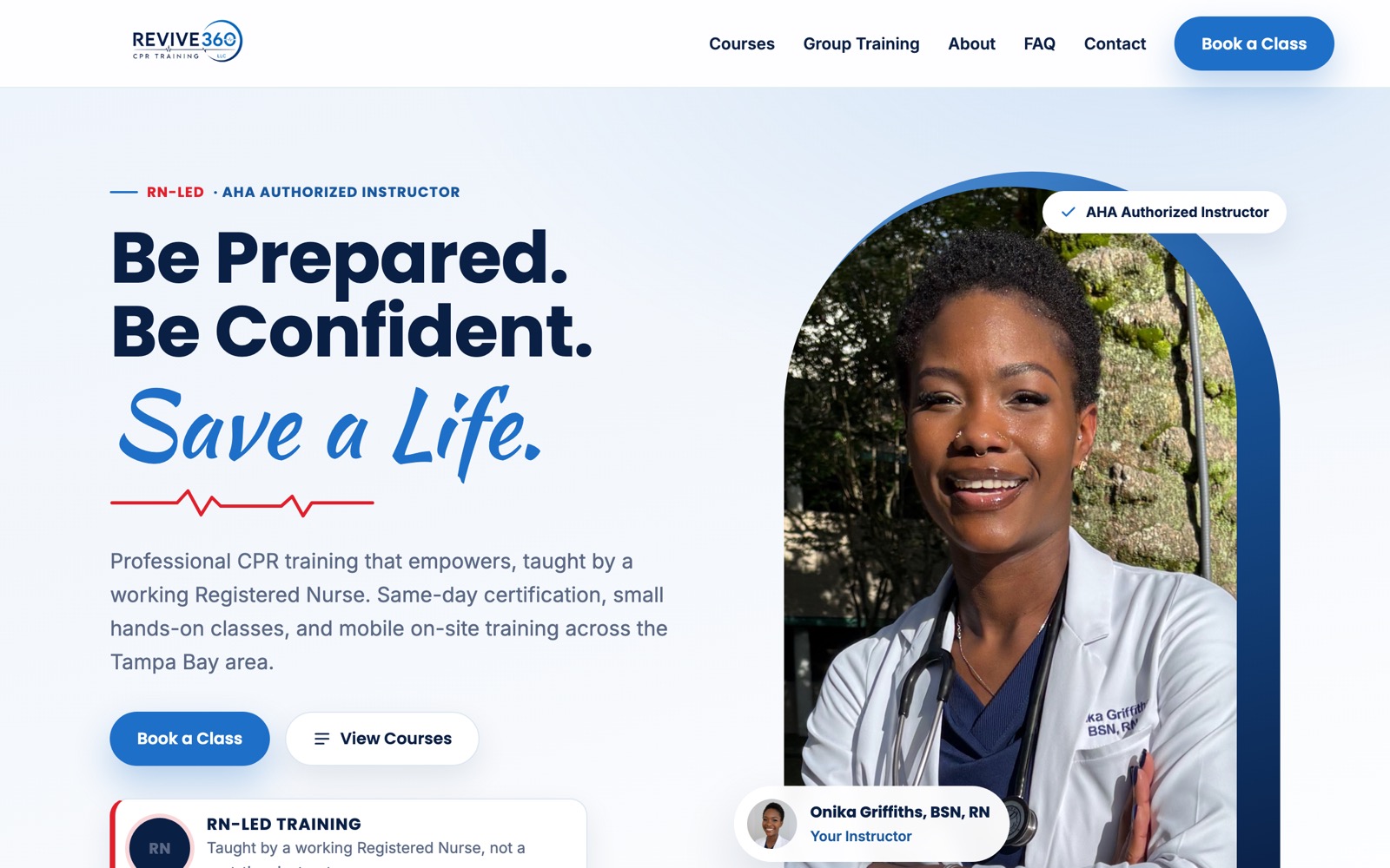 The Revive360 CPR Training website homepage